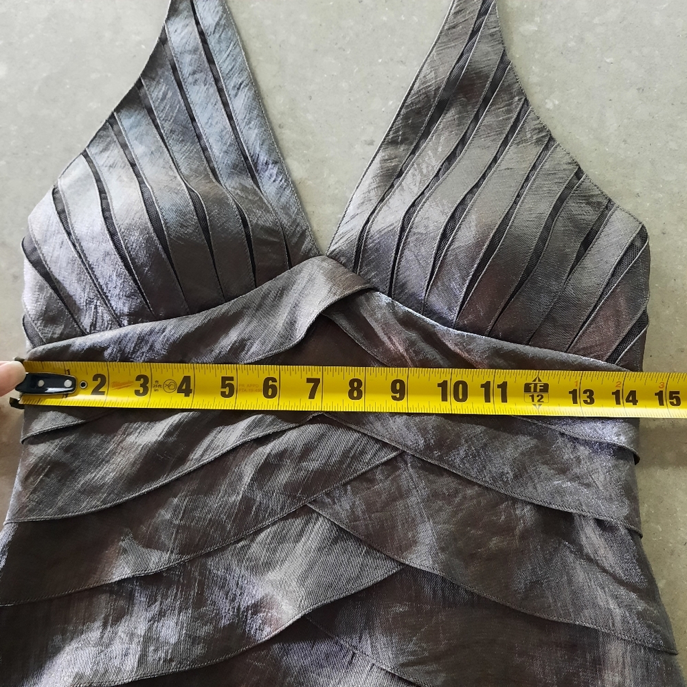 Vintage Cache Cocktail Dress Sz 6 Bronze Brown V Neck Halter Mermaid Tier Fairy - Picture 8 of 16